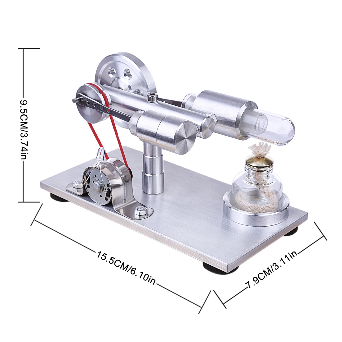 Sterling Glass Hot Cylinder Single Lamp Single Cylinder External Combustion Thermal Energy Steam Power Engine Model