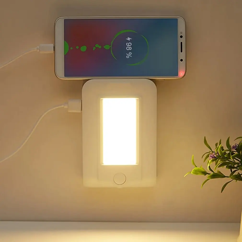 

2-In-1 Power Adapter Dusk-Dawn Sensor LED Night Light Light Control Intelligent Sensor LED Night Light Mobile Phone Shelf