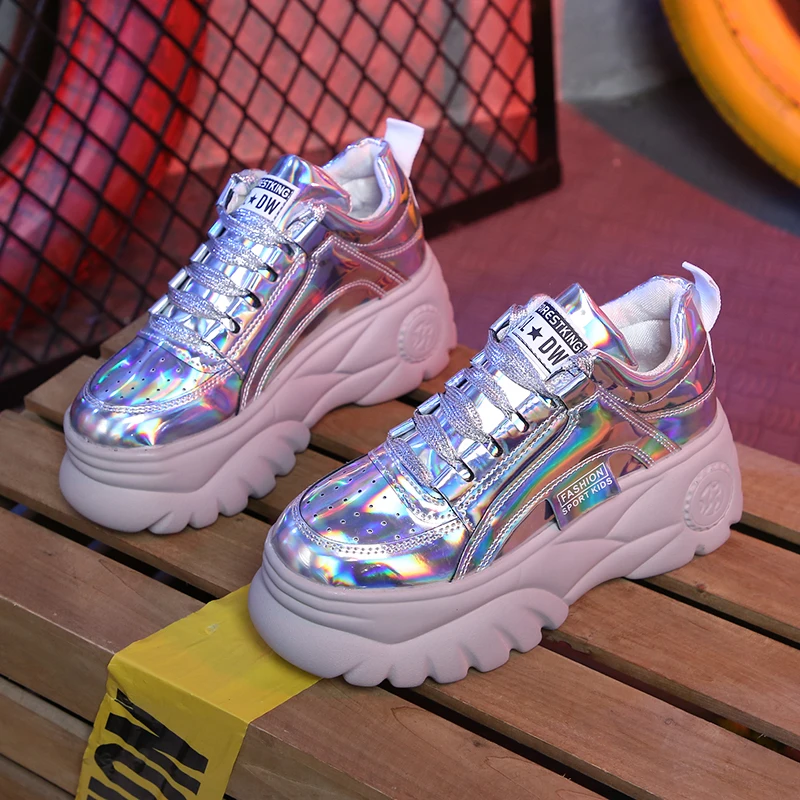 

Daddy Shoes Silver Sneakers Womens Shoes Spring New Thick Bottom Platform Sneakers Lace Up Women Shoes Woman Zapatos De Mujer