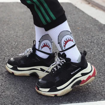 

2020 New Streetwear Happy Socks Men BritishStyle Hip Hop Shark Einstein Jesus Harajuku Art Designer Men Socks Cotton