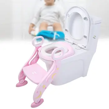 

Baby Potty Training Seat Folding Adjustable Children Toilet Training Seat with Ladder PU Soft Cushion Potty Training Toilet