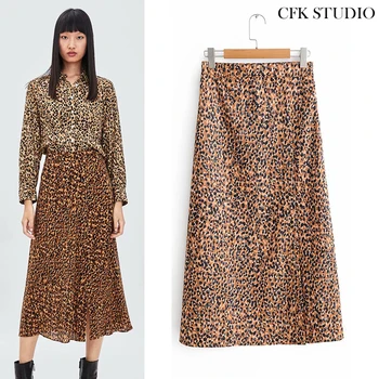 

Women Midiskirt with Elastic Waist Leopard Printing Chiffon Midiskirt 2020 New Summer Yellow Sexy Straight Midiskirt