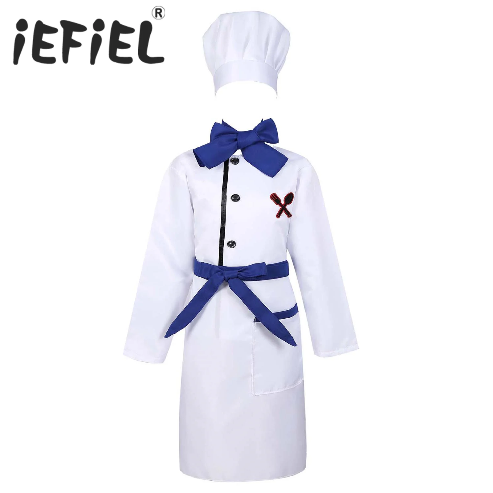 Children Cosplay Costumes Apron Clothes Kid Boys Girls Kitchen Craft Painting Chef Cooking Tops with Scarf Apron and Hat Set