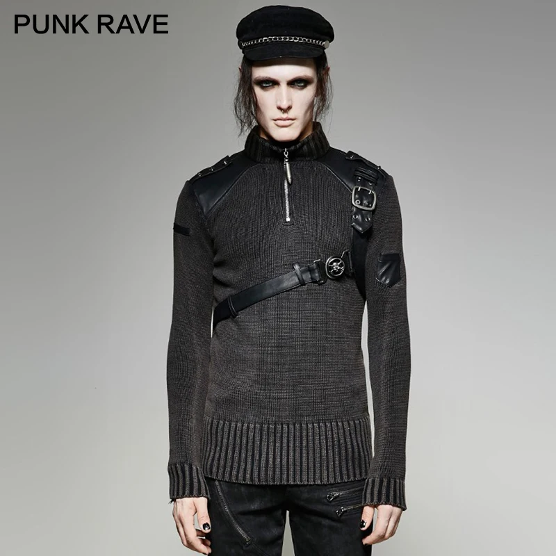 Панк РЕЙВ панк Винтаж с капюшоном черный свитер стимпанк Ретро свитер Хэллоуин мужской повседневный модный Темный уличные пуловеры