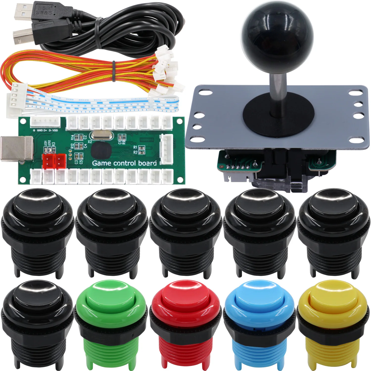 

SJ@JX Arcade Game Controller DIY Kit Microswitch Recessed Button 4&8 Way Joystick USB Encoder Fighting Stick for PC Raspberry Pi