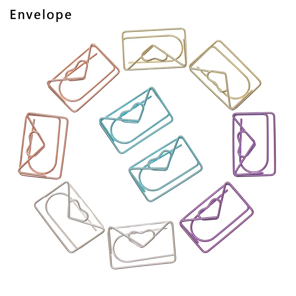Envelope 10 шт./пакет любовь кактус форма мороженого d Цвет Металлический Переплет памятки зажимы милые Полые бумажные клип Алмазная форма золотые закладки клип - Цвет: Envelope