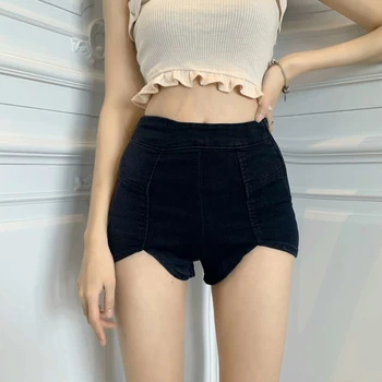 

Woman Shorts Skinny High Waist Sexy Denim Shorts Korean Style Vintage Solid Side Zipper Asymmetric Streetwear Female Jeans Short