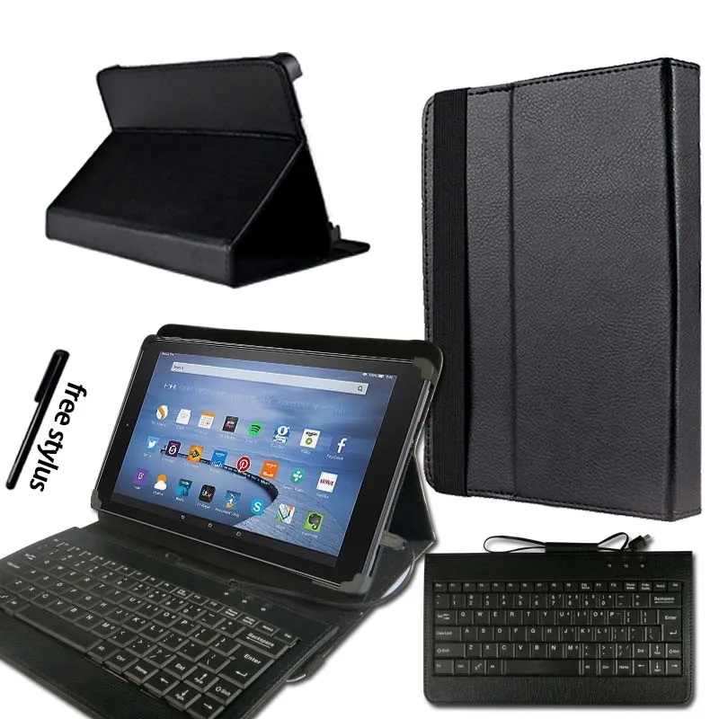 Black KK&LL для Amazon Fire 7(5/7/9th Gen, выпуска) с Alexa Micro USB клавиатура+ Кожаная подставка для планшета Чехол-книжка - Цвет: Black