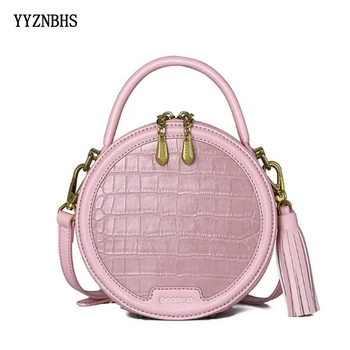 

Genuine Leather Shoulder Bag Women Round Bag Luxury Handbags Ladies Crossbody Bags For Women 2019 Circle Bags Tassel Sac A Main