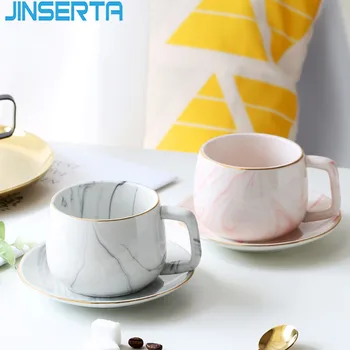 

JINSERTA Marbled Ceramic Storage Tray Tea Coffee Milk Cup Mug Saucer Spoon Set Luxury Gold Inlay Home Restaurant Cafe Decor Tray