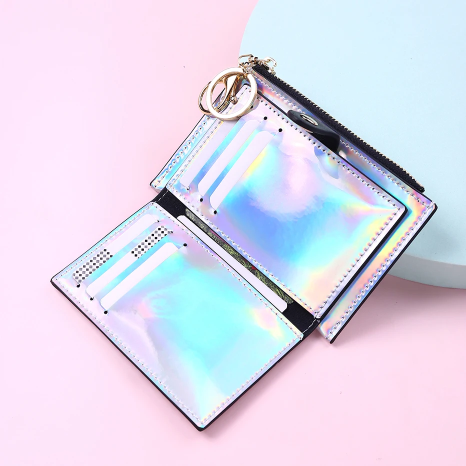 2022 New Fashion Transparent Wallet Women Short PVC Clear Korean Holographic Card Holder Female Cute Purse Coin Bags Wallets for kid 