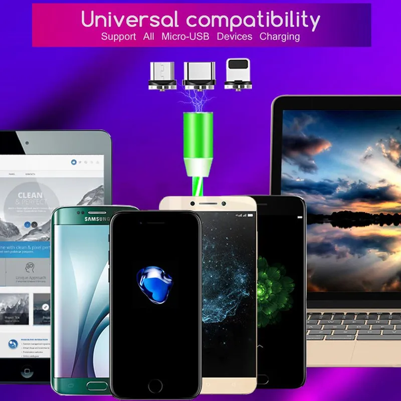 Светодиодный светящийся бегущий Магнитный зарядный usb кабель Тип C Micro USB 8 Pin