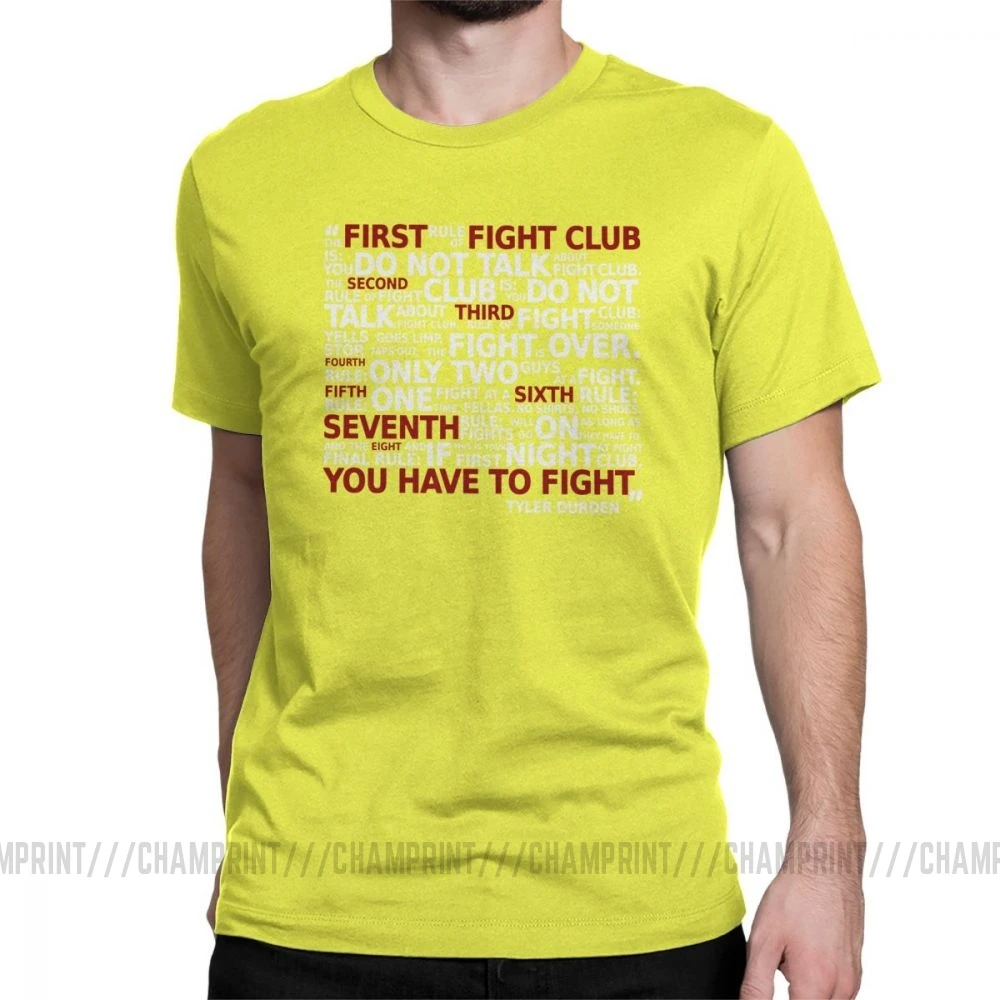 Мужская футболка с надписью «Fight Club Rules», Тайлер Картер, мыльный фильм, винтажные футболки с коротким рукавом и круглым вырезом, хлопковая одежда с принтом - Цвет: Цвет: желтый