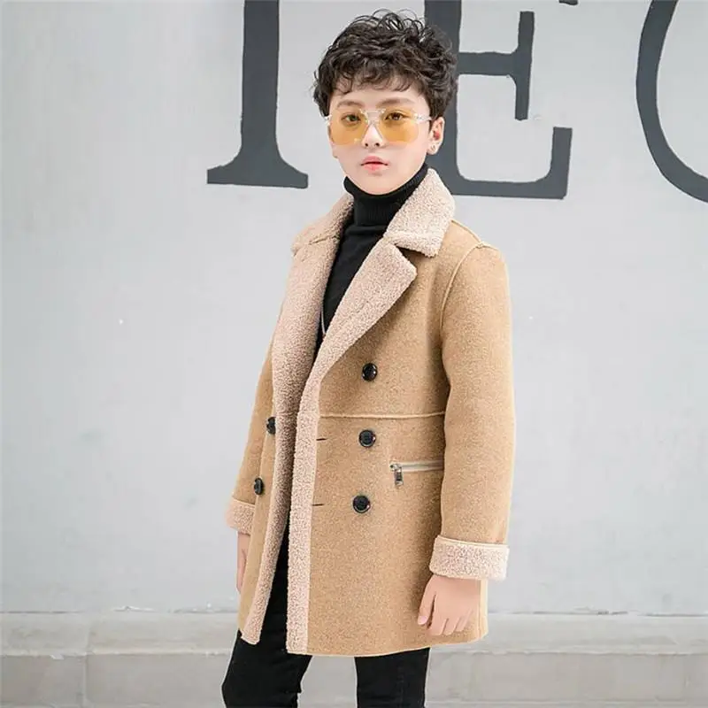 Коллекция года, зимнее детское модное шерстяное пальто для мальчиков плотная теплая верхняя одежда из бархата для мальчиков длинное шерстяное пальто для подростков верхняя одежда B28