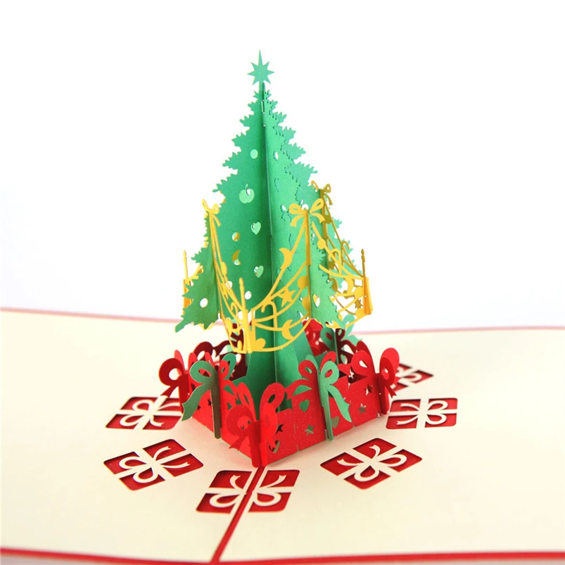 Merry Christmas 3D Up Card Christmas Tree Greeting Cards Baby New Year Gift Holiday Happy New Hot Cards Navidad 40OCT706