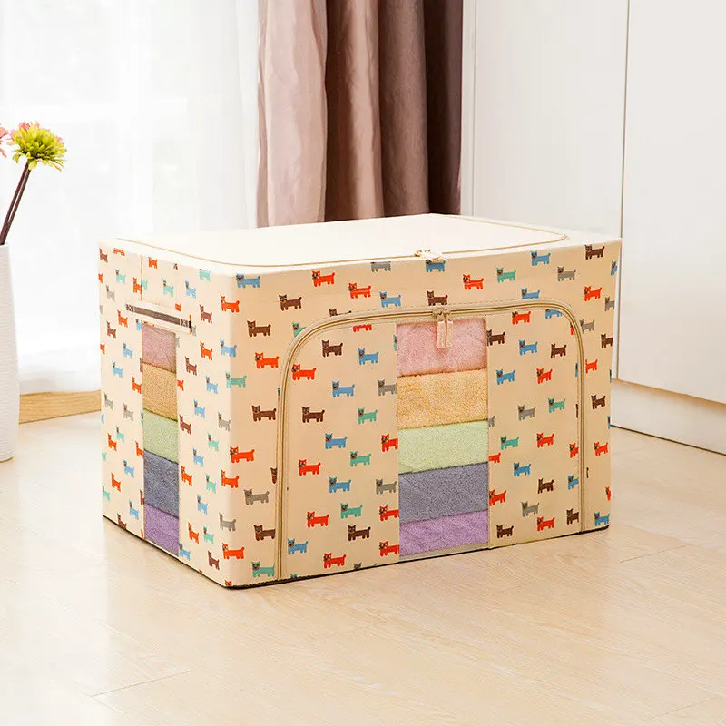 

Oxford Cloth Storage Box Oversize Lid Finishing Box Clothes Quilt Steel Frame Boxes 50*40*33CM Store All Kinds Of Sundries Cajas