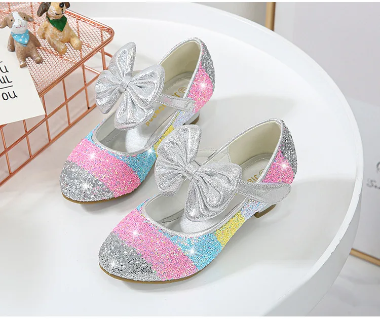 Girls Leather Shoes Princess  Shoes Children Shoes round-Toe Soft-Sole Big girls High Heel Princess Crystal Shoes Single Shoes bata children's sandals