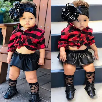 

Fashion Newborn Kids Baby Girl 0-24M Xmas Clothes T-shirt Tops+Leather Skirt Dress Set