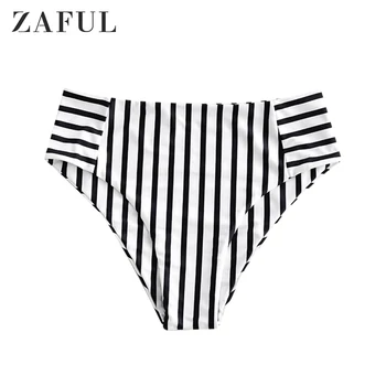 

ZAFUL Women Striped High Rise Swim Bottom High Waisted Swim Brief Bikini Briefs Summer Beach 2020 Fashion Balck&White