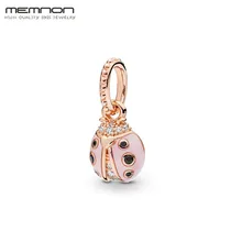 Весна Роза счастливый розовый Божья коровка эмалированные амулеты подходят 925 пробы серебряные ювелирные изделия из бисера браслеты кулон ожерелье сделай сам