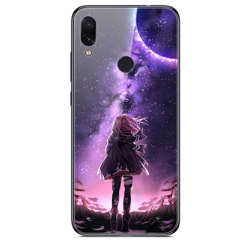 Чехол из закаленного стекла для Xiaomi Redmi Note 7 6 3 дюйма Мягкий бампер с принтом чехол