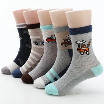 2024 New Spring Summer Children Socks Mesh breathable Car Style Cotton Boys Socks 3 -15 Year Kids Socks 5 Pairs/Lot 1