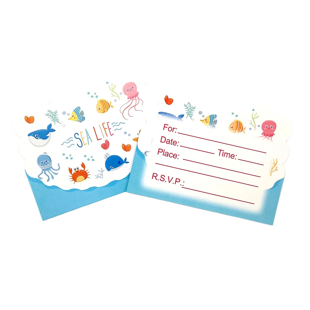 6pcs Invitations Для детей день рождения морской жизни морские животные вечерние принадлежности одноразовая посуда тарелка чашка соломенная коробка для конфет шляпа приглашение воздушный шар и т. Д - Цвет: 6pcs Invitations