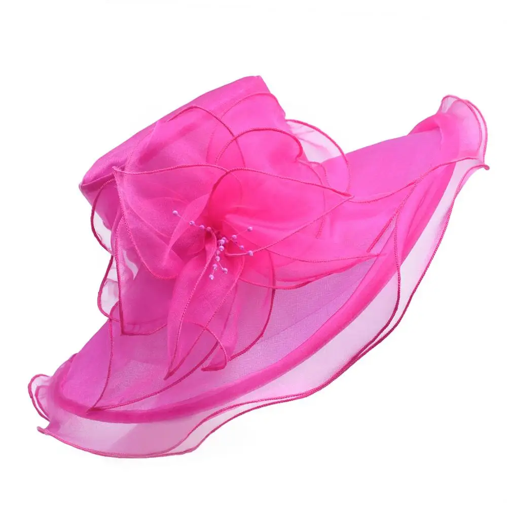 

Women Sun Hat Organza Wide Brim Floppy Hat Beach Hats Race Party Wedding Kentucky Derby Hat A441