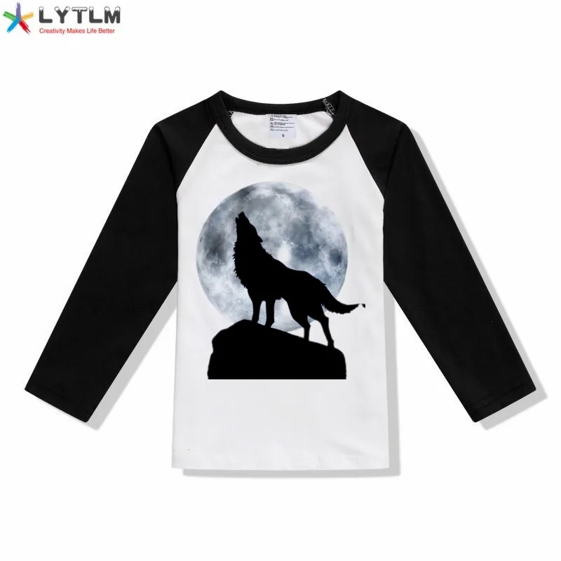 LYTLM/белая футболка с изображением волка для девочек футболки для маленьких мальчиков, топы для девочек-подростков, Размер 14, Moletom Feminino Inverno, летняя одежда для маленьких мальчиков - Цвет: CX Raglan Black