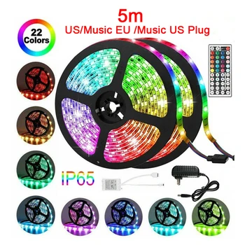 

5M Led Strip Lights Kit 5050 RGB 16.4Ft Led Light Strip 150 LEDs 12V 2A Waterproof Flexible Strip Lamp with Music IR Controller