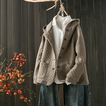 

NEW Women's hooded jacket female plus female2020 fall new winter wear plaid cardigan loose casual wild thick short jacket