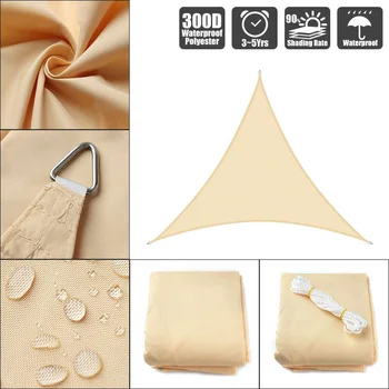 

3.6x3.6x3.6 4x4x4 5x5x5 Beige 300D 160GSM Polyester Oxford Fabric Shade Sail Sun Outdoor Triangle