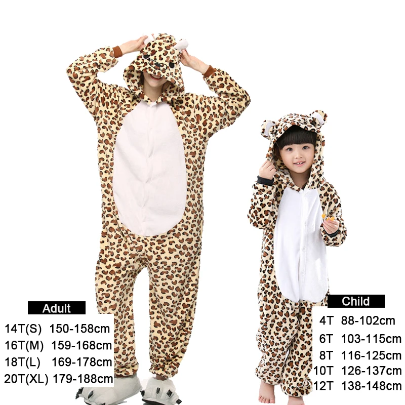 Зимние пижамы кигуруми для мальчиков и девочек, единорог, аниме, животные, стежка, комбинезоны, детская одежда для сна, фланелевый детский комбинезон, женская пижама - Цвет: Leopard