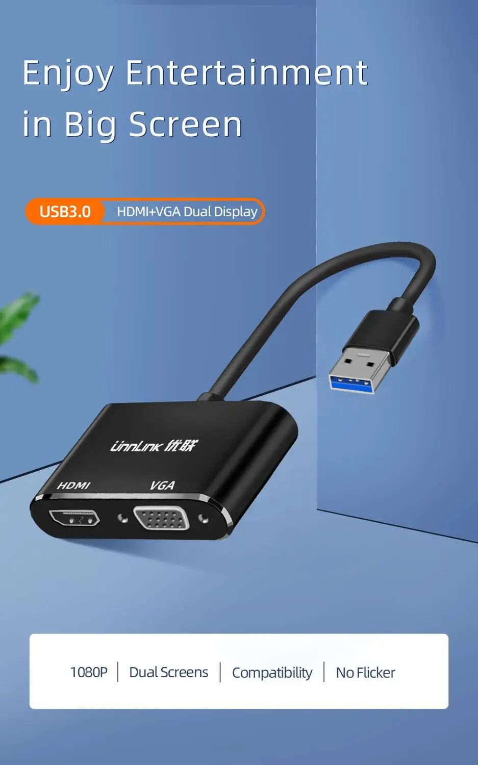 Адаптер Unnlink с USB 3 0 на VGA HDMI 1080P двойной выход дисплея многоэкранный Графический