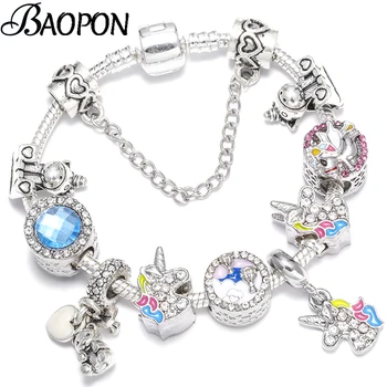 

BAOPON Cute Animal Unicorn Charm Bracelet For Women Girls Hot Air Balloon Beads Fit Original Fine Bracelet Fashion Jewelry