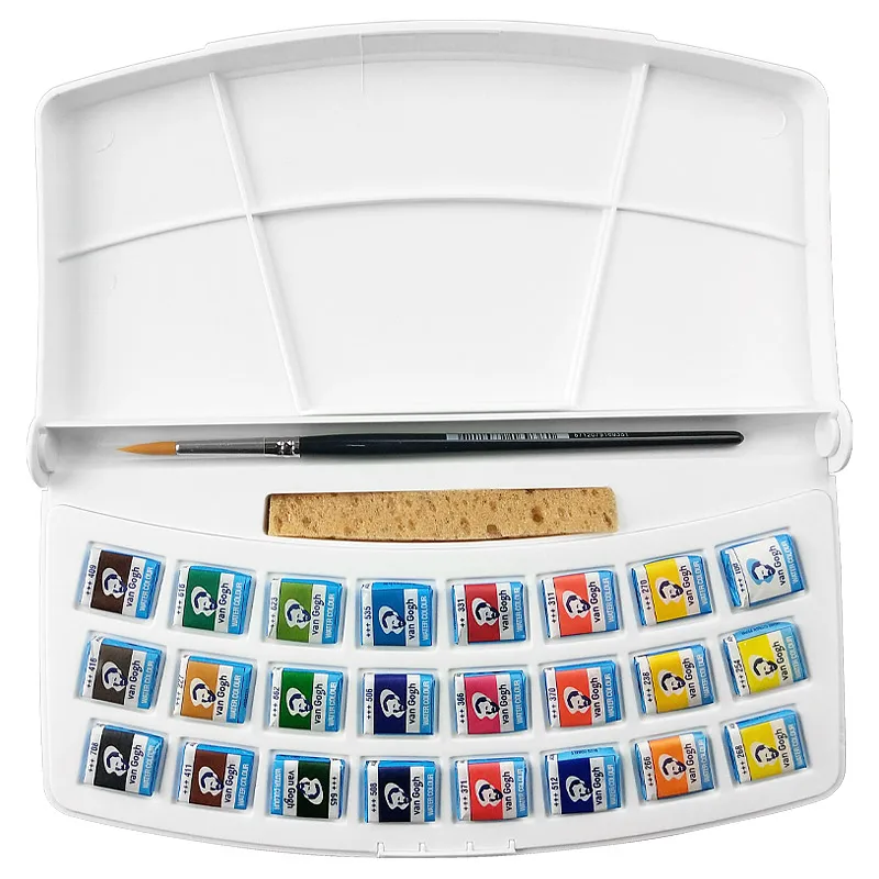 Van Gogh Portable Solid Watercolor 24 Colors Professional Watercolor Paint Set Painting Materials Drawing Art Supplies
