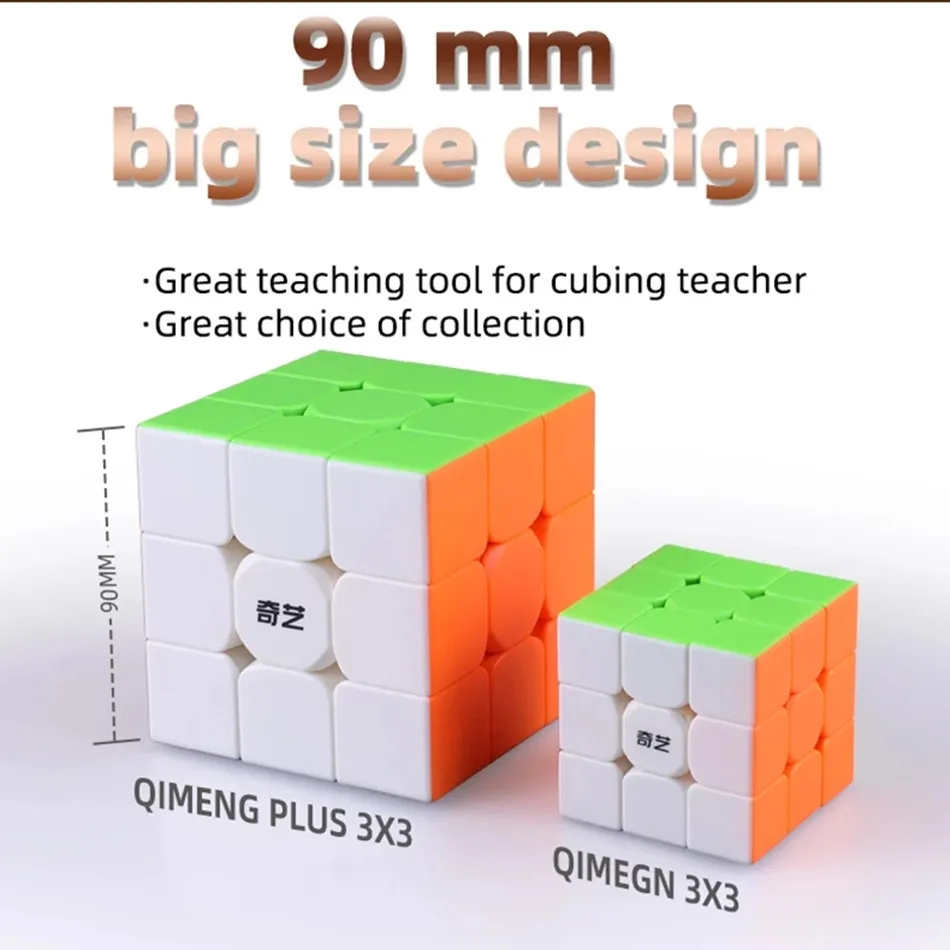 QiYi QiMeng Plus-Cube magique sans autocollant, grand jouet de vitesse, anti-stress, apprentissage, puzzle, 3x3x3, 9cm, 90mm