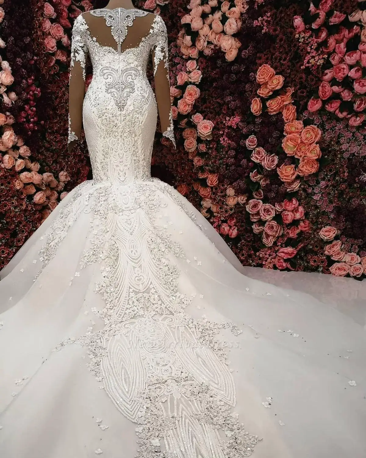 Vestidos De Noiva Гламурные Кристаллы Русалка свадебное платье сексуальные v-образным вырезом с длинными рукавами Свадебные платья