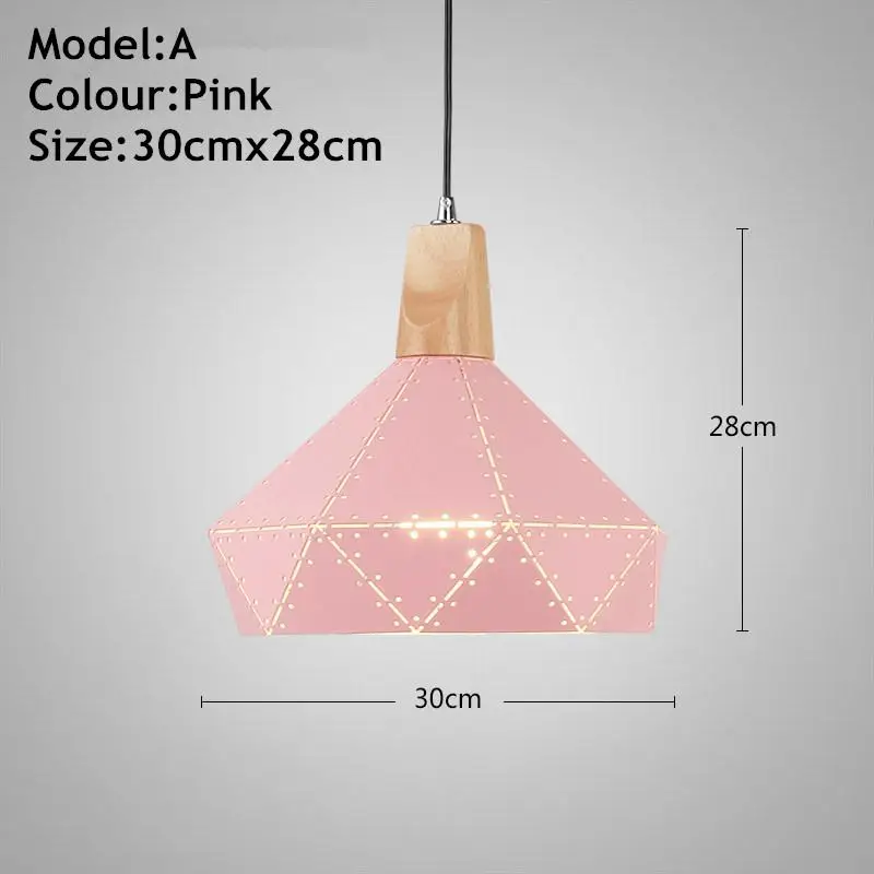 Model A Pink Современный Железный светодиодный подвесной светильник, креативный деревянный подвесной светильник, светильник для ресторана, кухни, подвесной светильник, подвесной светильник с веревкой, подвесные светильники для лестницы - Цвет корпуса: Model A Pink