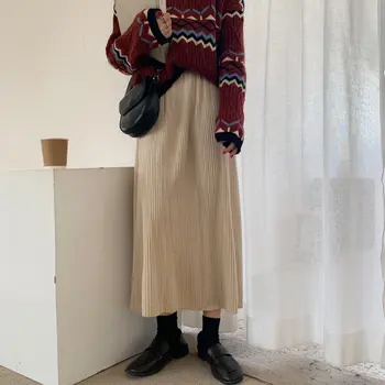 

Alien Kitty Korean Chic Simple Loose Corduroy Split 2020 Elastic Waist Women Stylish Brief Fresh High Waist Fresh Long Skirts