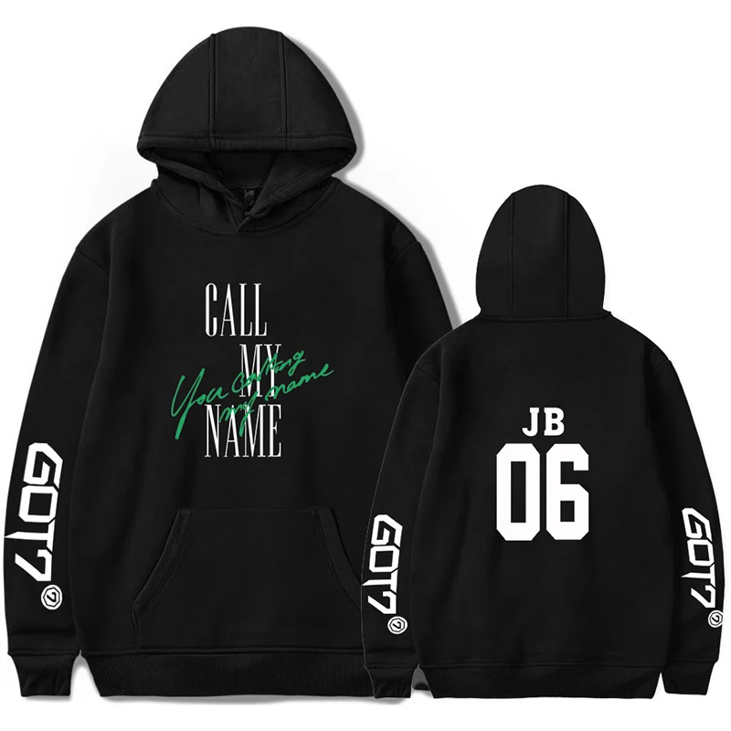 

New Fashion Print JB 06 Got7 Kpop Hoodies Sweatshirt Hip Hop Men Women Hooded Pullover Long Sleeve Hoodie Hoody Black White Tops