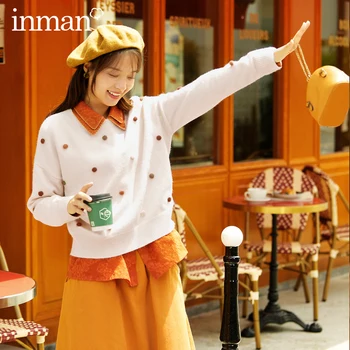 

INMAN 2020 Autumn Winter New Arrival Color Polka Ball Decoration Ribbed Pullover Sweater Warmth And Kawaii Style Windproof Jumpe
