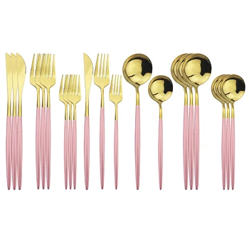 

20Pcs 18/10 Stainless Steel Dinnerware Set Pink Gold Cutlery Set Knives Fork Dessert Spoons Tableware Set Kitchen Silverware Set