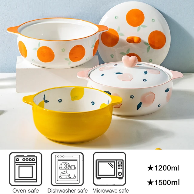 1.2/1.5L Ceramic Instant Noodle Bowl With Lid Kitchen Soup Cereal Bowl Heat-resistant Underglaze Oven Baking Bowls 6