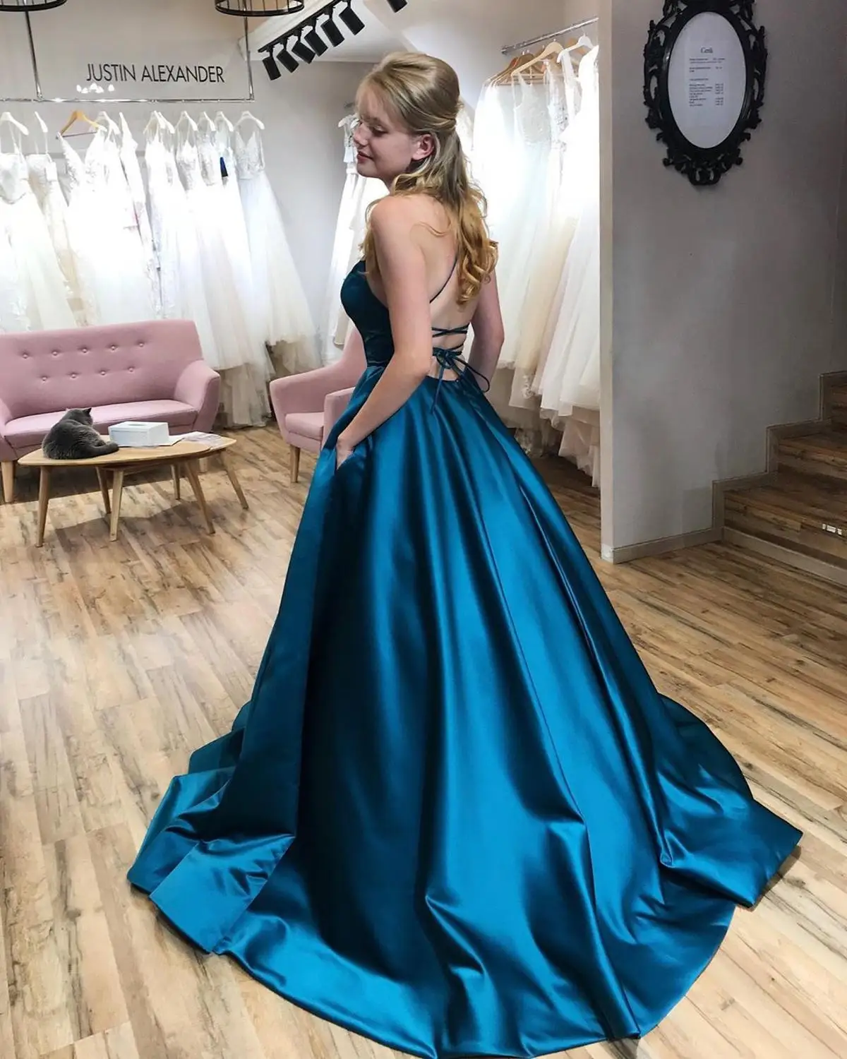 Robe De Soiree вечернее платье длинное с карманами атласное платье для выпускного вечера с открытой спиной на тонких бретелях Abiye Gece Elbisesi