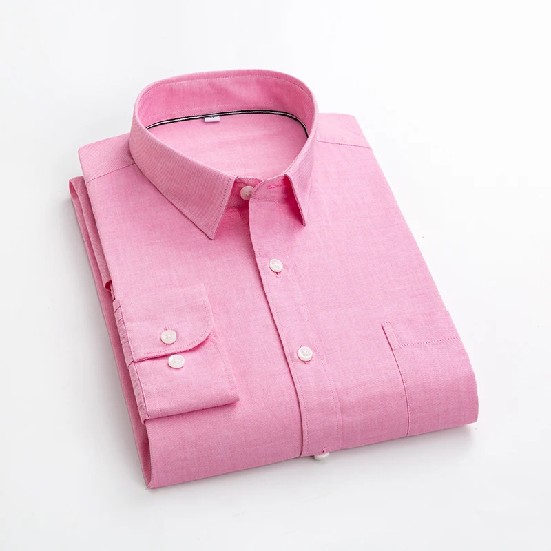 1939-03 pink Мужские оксфордские рубашки с длинным рукавом из хлопка, новинка, осенние мужские рубашки, приталенные одноцветные повседневные обычные мужские рубашки с длинным рукавом - Цвет: 1939-03 pink