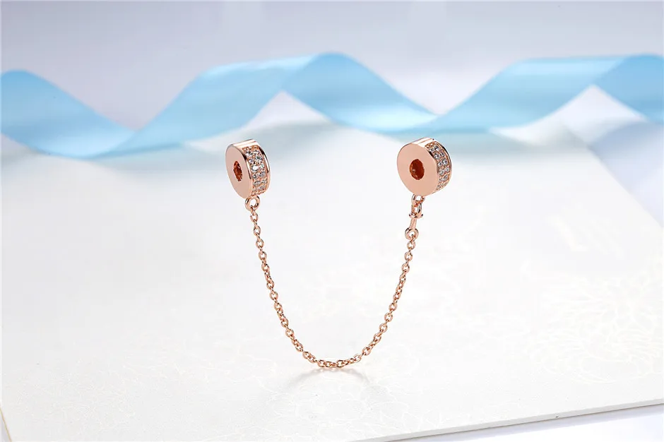 Authentic 925 Sterling Silver Beads Charm Crystal charm Rose Gold Clear CZ Fit Original Pandora Bracelet Women Diy Jewelry