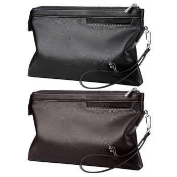 

YUESKANGAROO PU Envelope Men Clutch Bag for Phone High Capacity Purse Male Clutch Wristbands Zipper Mens Long Wallet