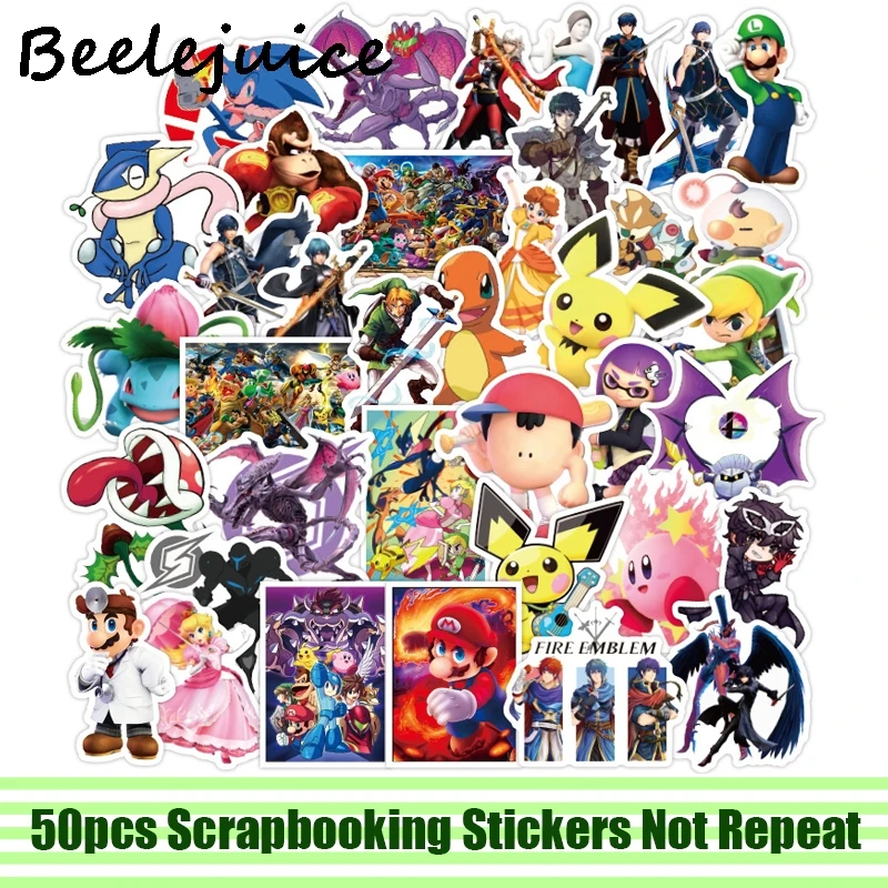 

50pcs Super Smash Bros Cartoon scrapbooking Stickers packs Waterproof Skateboard Suitcase Guitar Graffiti decals pasters Kids