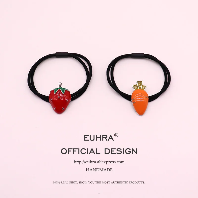 

EUHRA Metal Carrot Strawberry Fruit Ponytail High Elasticity Elastic Hair Bands Women Girls Hairband Children Rubber Band Kids